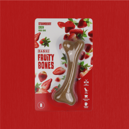 Osso para Cão em Madeira para Roer - Morango - Dashi Fruity Bones - M
