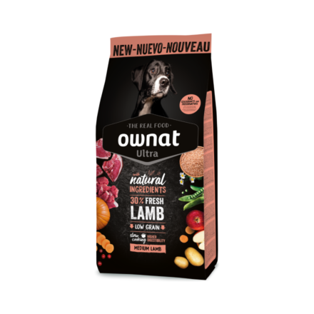 Ração para Cão Adulto Médio | 30% Cordeiro Fresco | Ownat Ultra | 12 Kg 🐶🐑